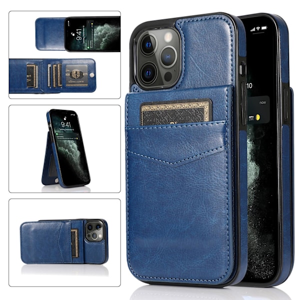 Fodral för iPhone 15plus safir Enfärgat Plånboksfodral med Korthållare Vintage Distressed