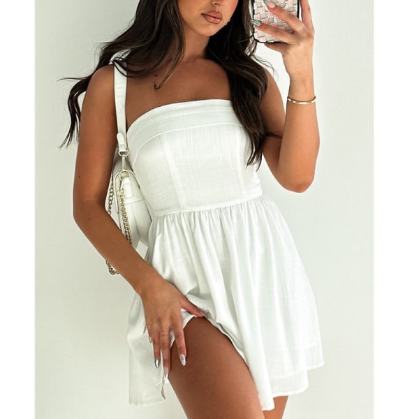 Sexig Tube Top Dress Kort kjol Dam ärmlös kort kjol Stor svängkjol White L  0d52 | White | L | Fyndiq