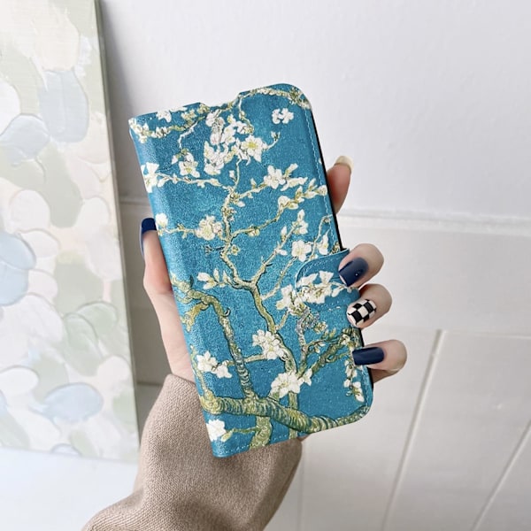 Fodral för iPhone 13 Pro Max 6.7 Blommande Aprikosblomma - Plånboksfodral RFID-blockerande Plånbok med Korthållare Spänne Kreativt Helkroppsskydd