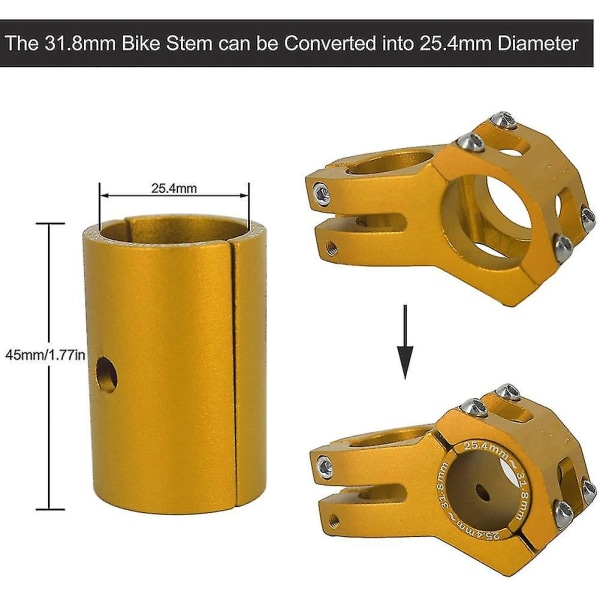 Ny 25.4-31.8 aluminiumlegering Cykelstyre Stem Shim Adapter, guld