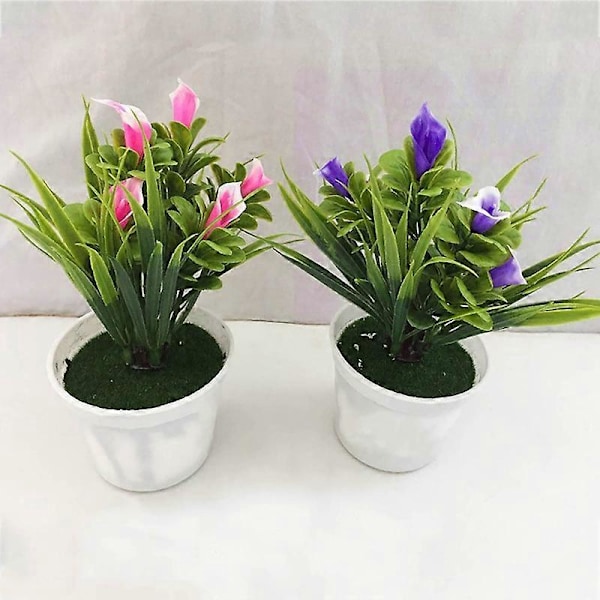 Kunstig bonsaiplante i plast, falsk plante, falsk potteplante, blomst, hjemmekontor, hagefestdekor Purple