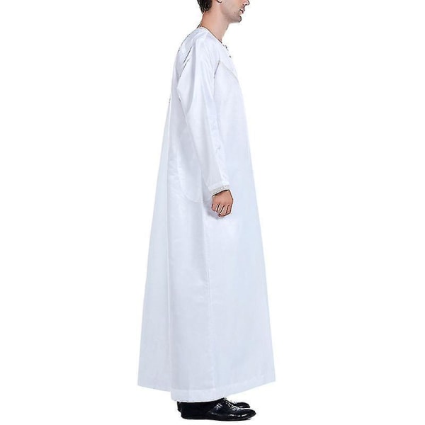 Ny muslimsk man islamisk långrock Kaftan Thobe morgonrock White 3XL