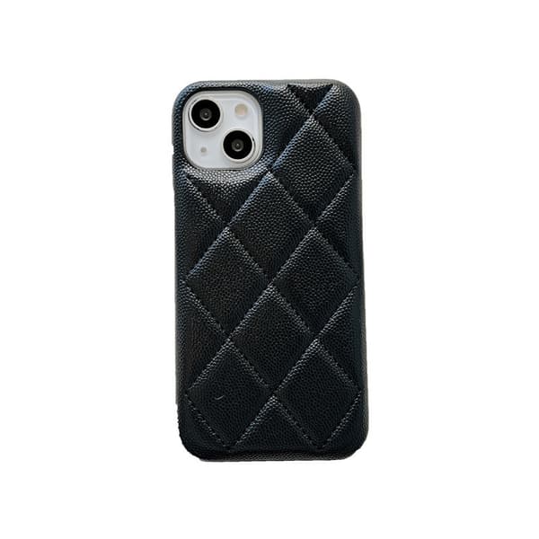 Etui til iPhone 13 Pro Sort diamantmønster ins diamant kaviar lædertekstur