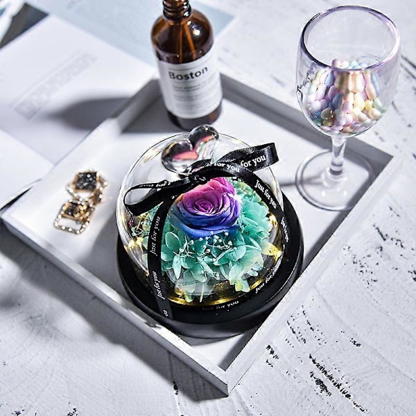 Skønheden og Udyret Rose Lampe i Glaskuppel, LED Forever Galaxy Rose Kunstig Blomst