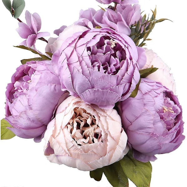1 Styck Falska Blommor Vintage Konstgjord Pionbukett Bröllop Heminredning (Höst ny lila)