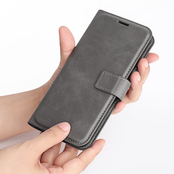 Etui til iPhone 13 Pro Max grå Flip Almindelig Wallet med kortholder tilpasning
