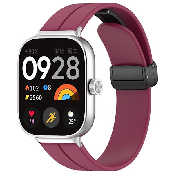 Viininpunainen magneettisoljellinen silikonihihna, yhteensopiva Xiaomi Mi Band 8 Pron kanssa