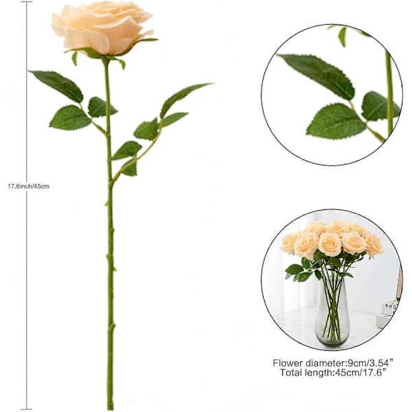 Kunstig Rose 10 stk. Åben Blomsterbuket Falske Rosestængler Falske Silke Blomster (Brændt Orange) Champagne