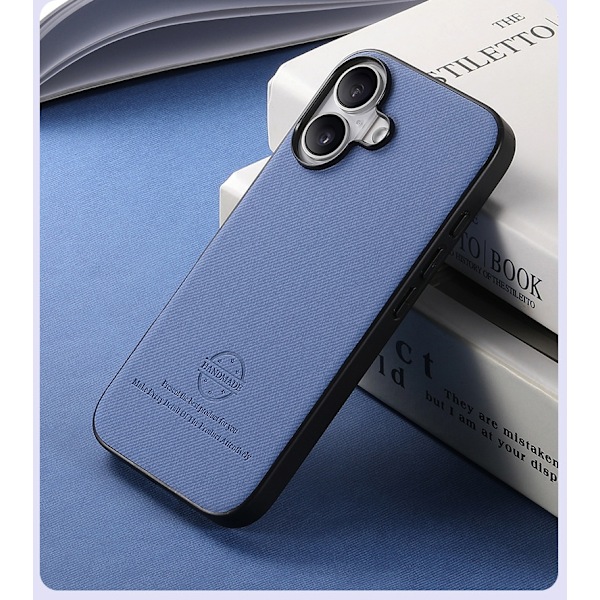 Etui til iPhone 16 Pro Max blått lær Høykvalitets lær