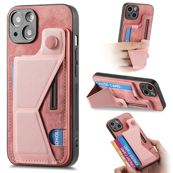 Etui til iPhone 13 Pro Max pink Multi-vinkel slide stand læderpung med kortholder læder