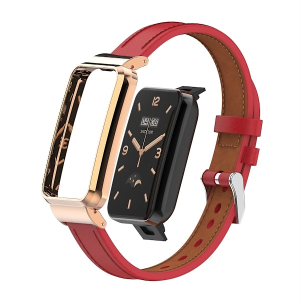 Rød Rød Mikrofiber Læder Urrem kompatibel med Xiaomi Mi Band 7 Pro