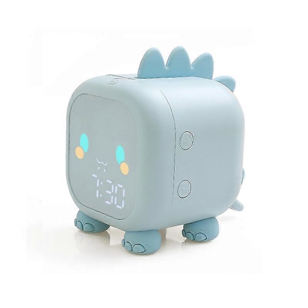 LED vækkeur sød dinosaur digitalt vækkeur børne søvntræner skrivebord natlampe Blue