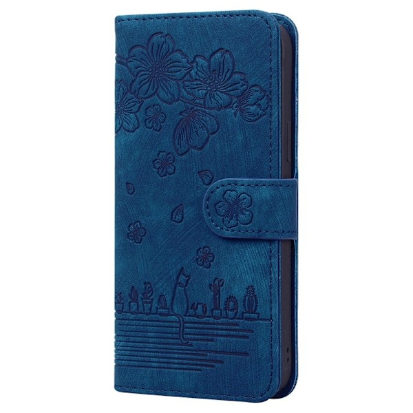 Fodral för iPhone 13 Royal Blue Comic Sakura Katt 3D Präglat Flip Helkropp