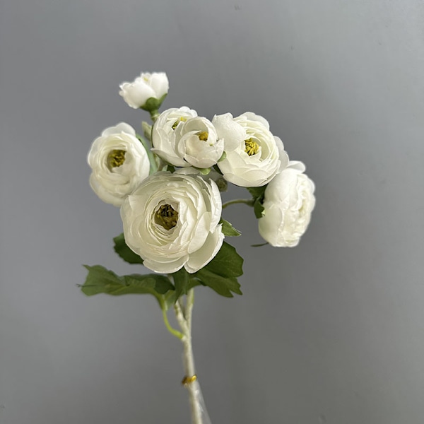 Faux 7-Huvud Flockad Kamelia Pion Bröllopsdekor Multi-Lager Ranunkel Sidenblomma 7 heads of white hairy lotus