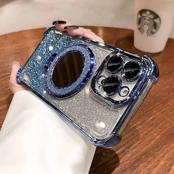 Etui til iPhone 13 Pro Max Glitter Speil Magnetisk Stativ Rosa Blå