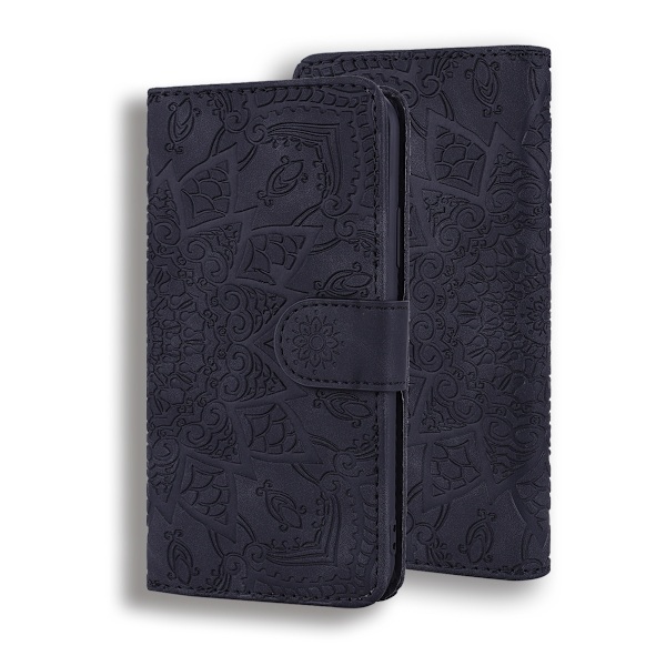 Etui til iPhone 16PROMAX sort 3D Præget Mandala Tegnebog med Kortholder