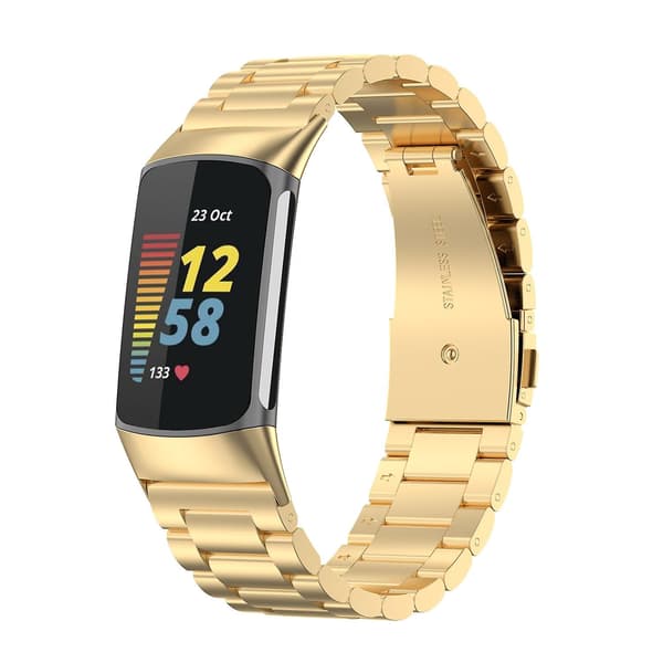Guld Guld kompatibel med Fitbit Charge 5 Tre-perle Rustfrit Stål Rem