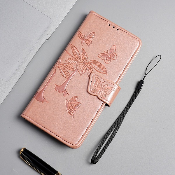 Etui til iPhone 15 Pro Max blek rosa-grå med tilpasset håndleddsstropp i lær