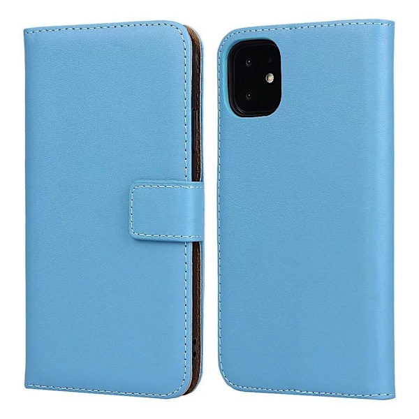 Etui til iPhone 15 Pro Max blå kalveskinds flip wallet med kortholder