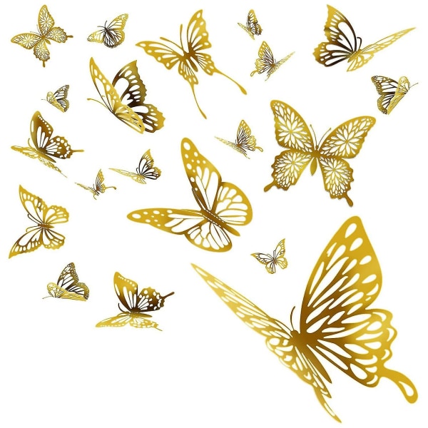 Ny 96-pack 3d Butterfly väggdekoration, kompatibel med fest, födelsedag, vardagsrum guld