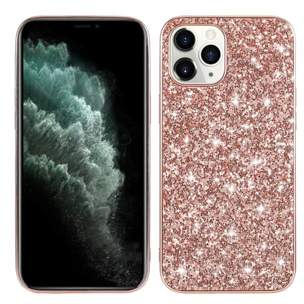 Etui til iPhone 13 Pro Flash rosaguld Elektroplettering glitter Læder Groft pulver diamantlæder