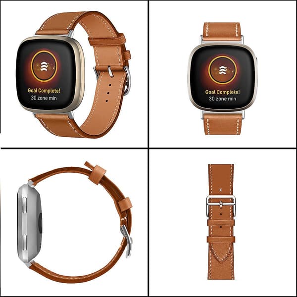 Sort Sort Læder Urrem kompatibel med Fitbit Versa 4 / Sense 2 kompatibel med Fitbit Versa 4 / Sense 2