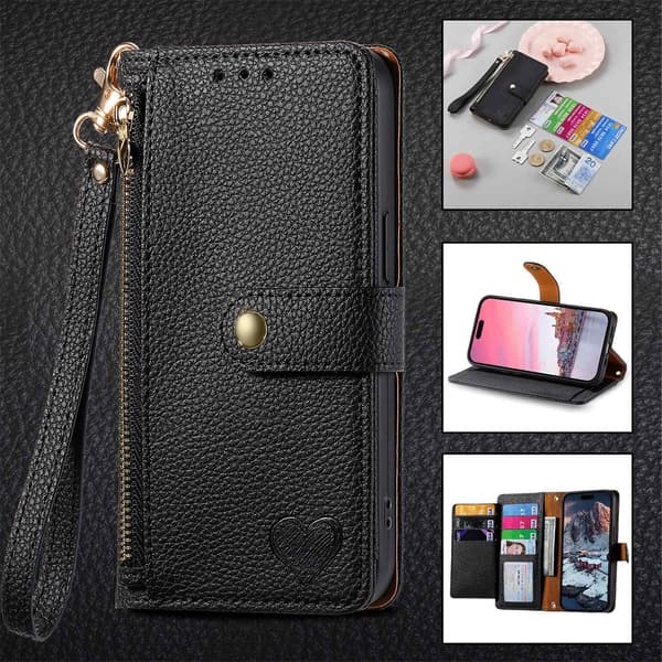 Etui til iPhone 13 Mini Svart [kort snor] Source Love Pebbled RFID-blokkerende stropp