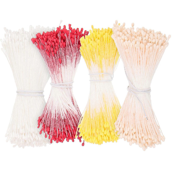4 Bunter med Doble Hoder Håndlagde Blomster Pollen Pistil for DIY-Laging