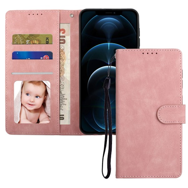 Etui til iPhone 14 plus pink Retro Wallet med kortholder Flip Wallet med kortholder