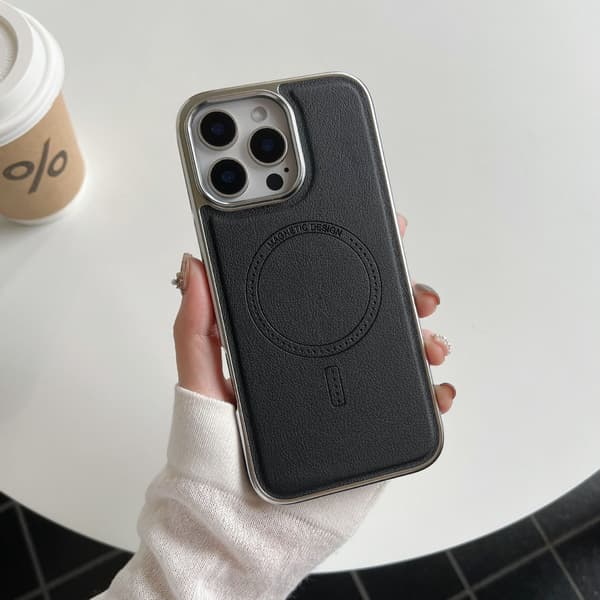 Etui til iPhone 16proMax sort Original farve læder tekstur magnetisk belægning