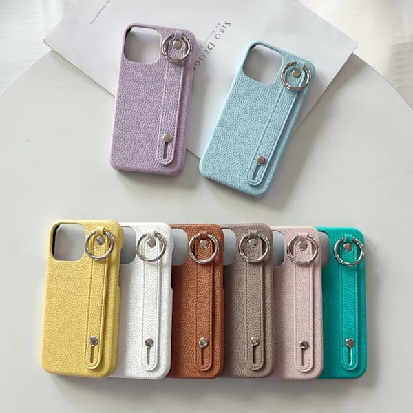 Etui til iPhone 15plus orange farve Pebbled håndledsring stand