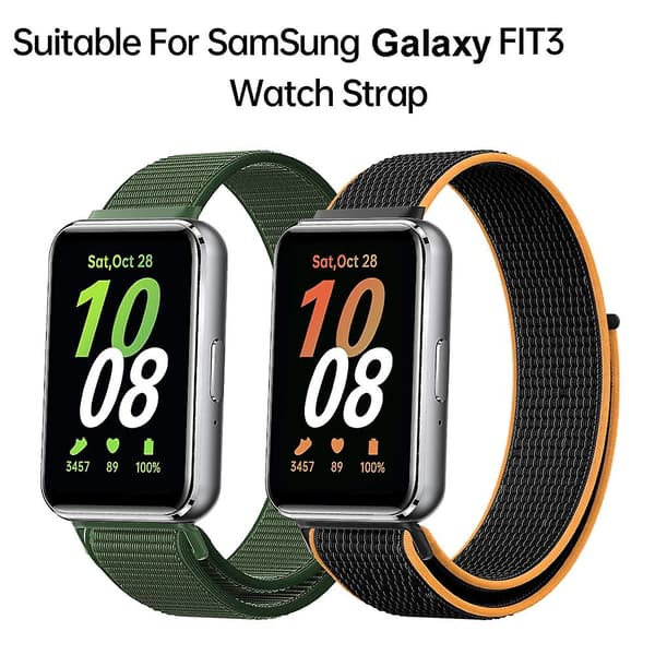 Grå Hvid Grå Hvid Vævet Nylon Loop Rem kompatibel med Samsung Galaxy Fit 3