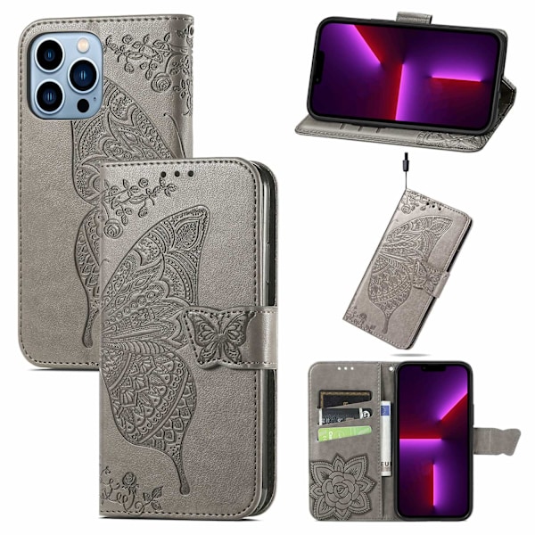 Etui til iPhone 15 Pro Max grå Source Flip Butterfly Wallet med kortholder