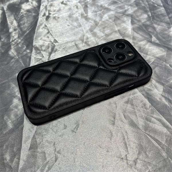 Fodral för iPhone 14 Pro svart Diamantmönster dunjacka Full-Body lädertextur