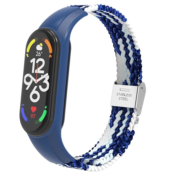 Blå Hvid Blå Hvid Nylon Flettet Urrem kompatibel med Xiaomi Mi Band 7