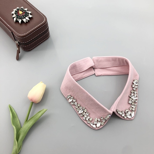 Dam falsk krage Rutig/Brun Hmade Rhinestone Ornament Smal Pink White Diamond