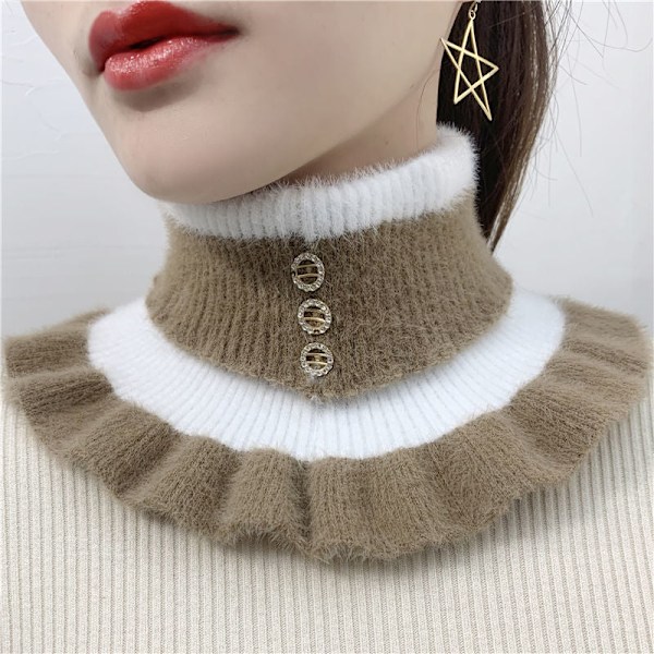Dame falsk krave Aftagelig halv Pullover Vinter Tyk Varm White