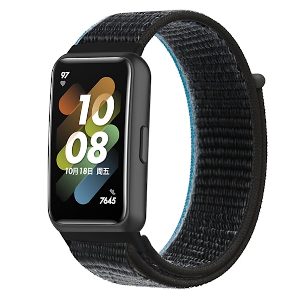 Kolsvart Nylon Loop Spänne Klockarmband kompatibelt med Huawei Band 7
