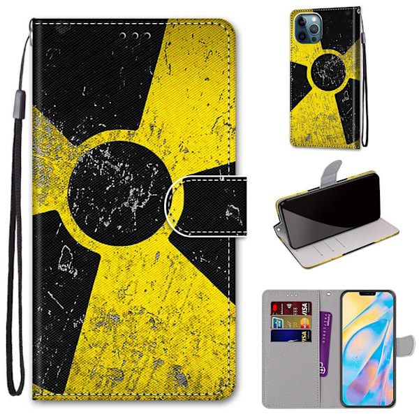Etui til iPhone 13 Gul og sort logo Malet Wallet med kortholder Flip