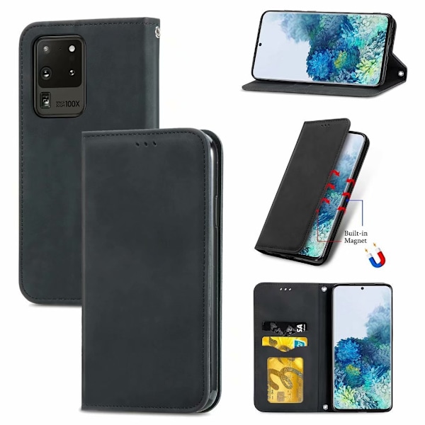 Etui til iPhone 13 Pro Max svart Retro Lommebok med Kortholder Flip