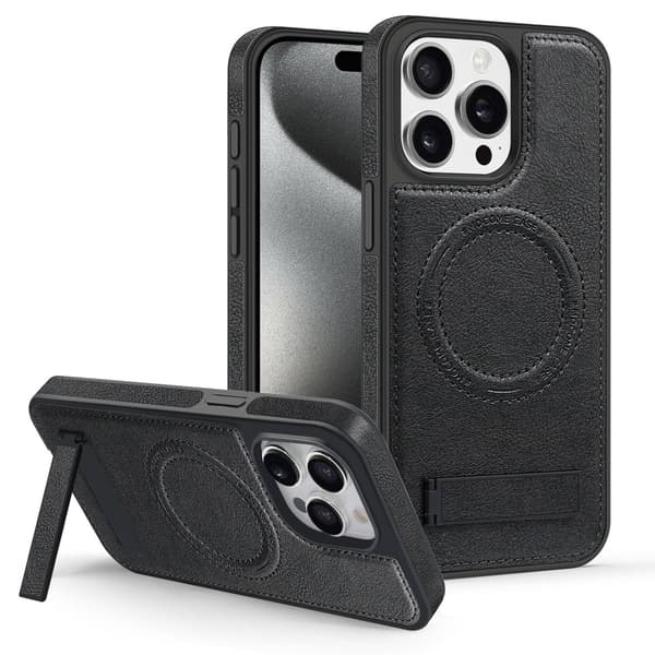 Etui til iPhone 13 sort læder Magnetisk Full-Body stativ