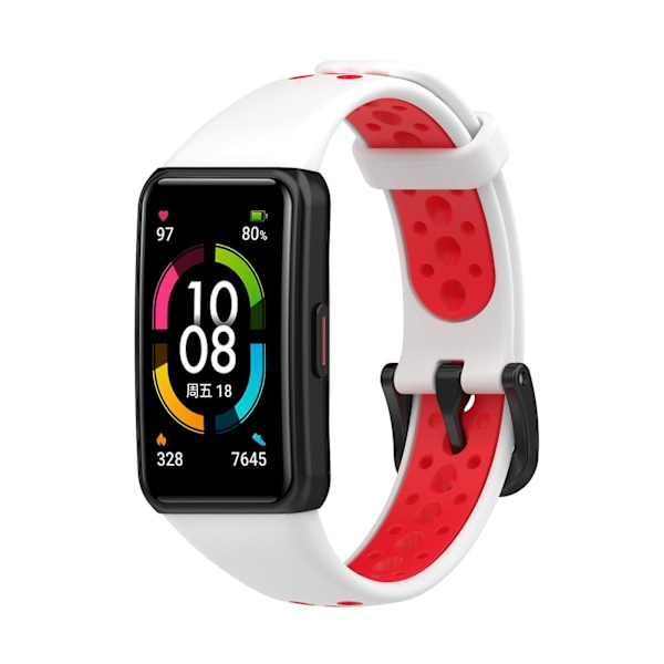 Hvit Rød Hvit Rød kompatibel med Huawei Band 6 / Honor Band 6 tofarget silikonrem