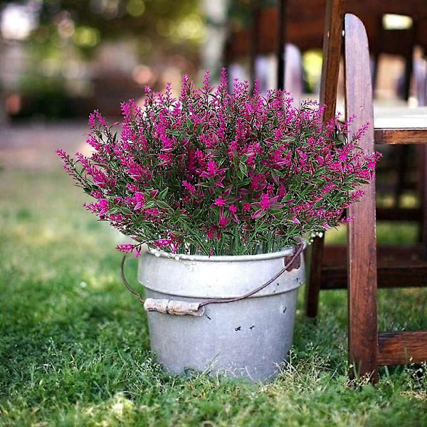 8 Bunter Kunstig Lavendel Falske Blomster UV-bestandige Busker, Falsk Plast Fuchsia 16