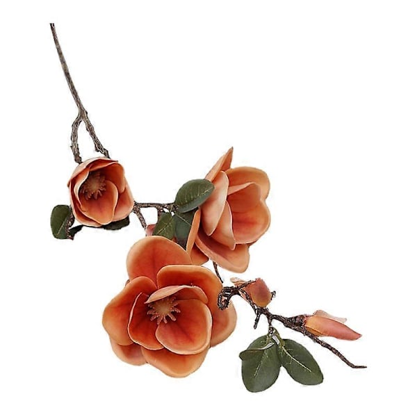 Kunstig Blomst Sjarmerende Realistisk Stoff 3 Hoder Fabel Magnolia Blomster for Stue Orange