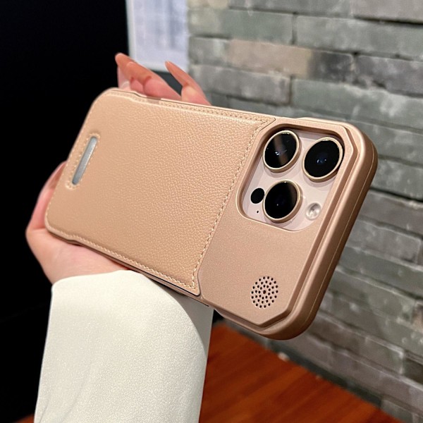 Fodral för iPhone 15 Aromaterapi läder magnetisk sug [Desert Gold] Aromaterapi läder Magnetisk ramlös