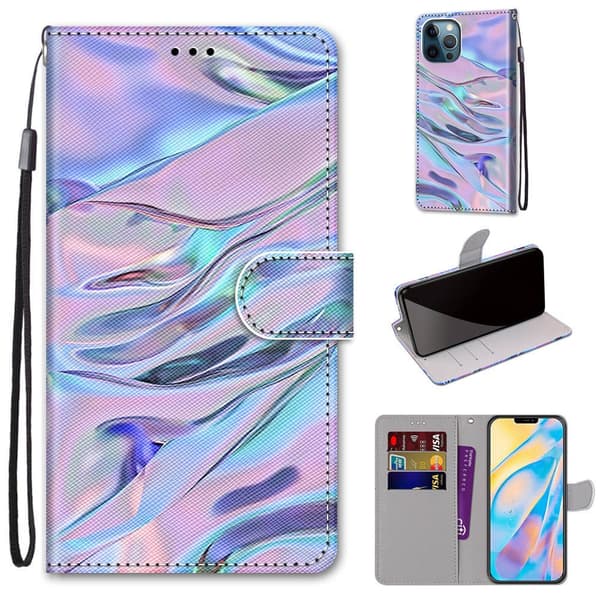 Etui til iPhone 13 mini Fluorescerende vandmønster Malet Wallet med kortholder Flip