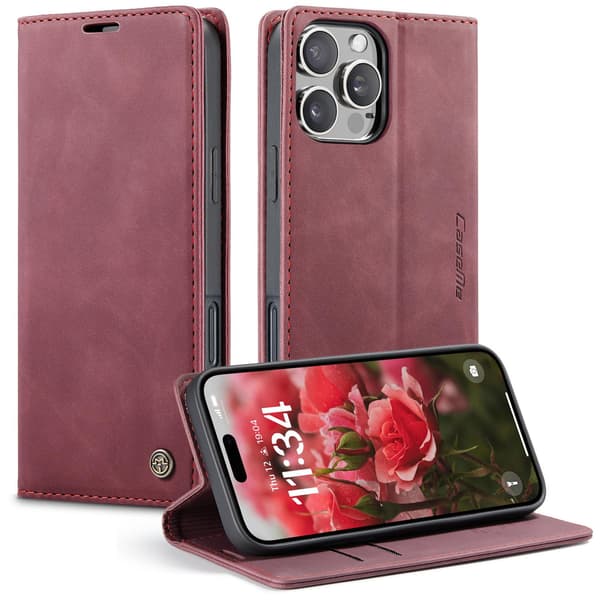 Etui til iPhone 14 Pro 6.1 rød Wallet med kortholder Flip