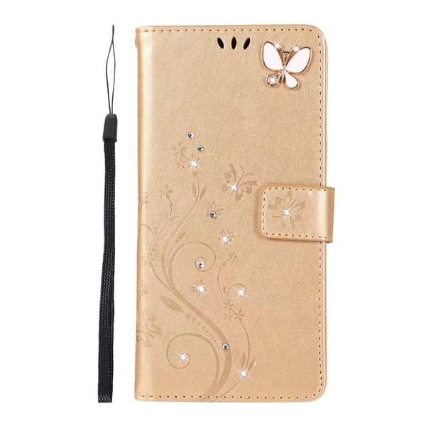Etui til iPhone 14 Pro Max Tyrant Gull Sommerfugl 3D-preget Diamantlommebok med Kortholder