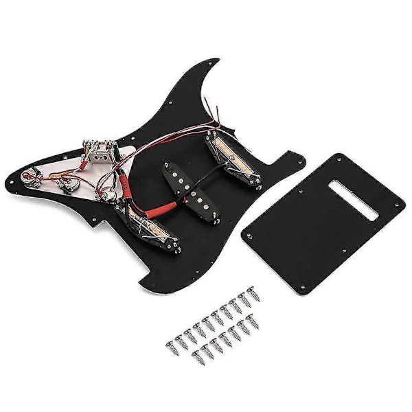 Musta 3-kerroksinen SSS Rail -tyyppinen sähkökitaran pickguard, johdotettu ja varustettu mikrofonilla, 11 reiällä