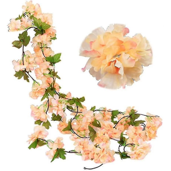2 Pakke Falske Kirsebærblomstranker Kunstig Eføy Hengende Grønt Blad Silke Garland Bryllupskunst Dekor (blå) champagne